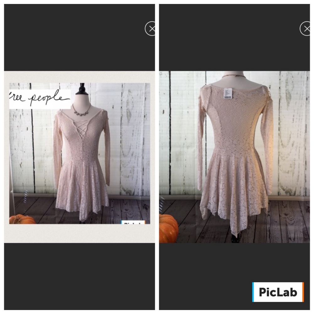 Free People Blush Pink Lace Long-Sleeve Fit & Flare Dress